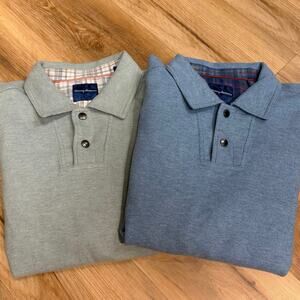 Bundle of 2 Tommy Bahama Long Sleeve Knit Polo Shirts Blue Green Size XL